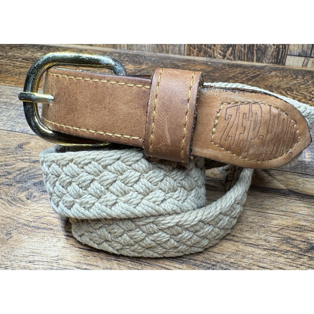 Sz 44 Zep Pro Men's EUC Tan Woven Cotton Braided Belt w/ Leather Tabs USA‎ Made